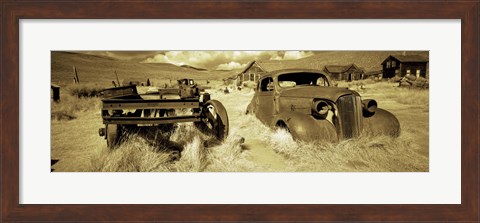 Framed Abandoned car in a ghost town, Bodie Ghost Town, Mono County, California, USA Print