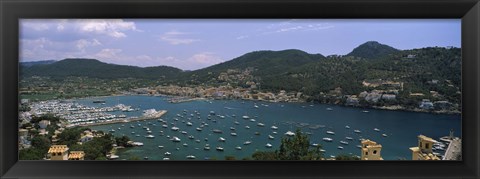 Framed High angle view of boats at a port, Port D&#39;Andratx, Majorca, Balearic Islands, Spain Print