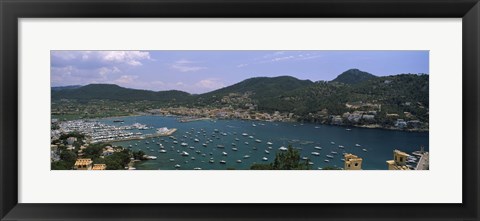 Framed High angle view of boats at a port, Port D&#39;Andratx, Majorca, Balearic Islands, Spain Print