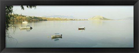 Framed Boats in the sea with a city in the background, Aegina, Saronic Gulf Islands, Attica, Greece Print