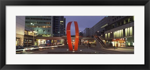 Framed Buildings in a city lit up at dusk, Sergels Torg, Stockholm, Sweden Print