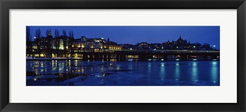 Framed Waterfront at night, Stockholm, Sweden Print