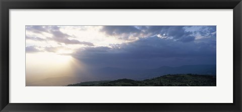 Framed Sunbeams radiating through clouds, Great Rift Valley, Kenya Print