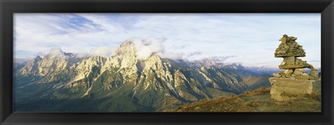 Framed Stone Structure with a mountain range in the background, Mt Antelao, Dolomites, Cadore, Province of Belluno, Veneto, Italy Print