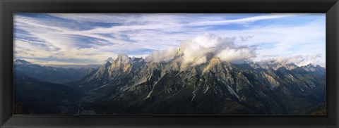 Framed Clouds over a mountain range, view from Mt Rite, Dolomites, Cadore, Province of Belluno, Veneto, Italy Print