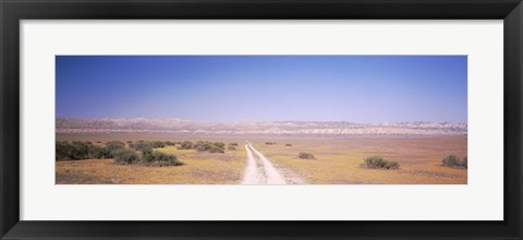 Framed Dirt road passing through a landscape, Carrizo Plain, San Luis Obispo County, California, USA Print