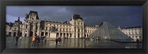 Framed Louvre Museum on a rainy day, Paris, France Print