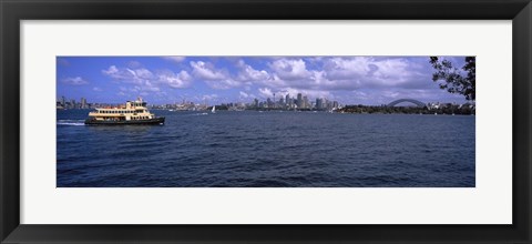 Framed Ferry in the sea with a bridge in the background, Sydney Harbor Bridge, Sydney Harbor, Sydney, New South Wales, Australia Print