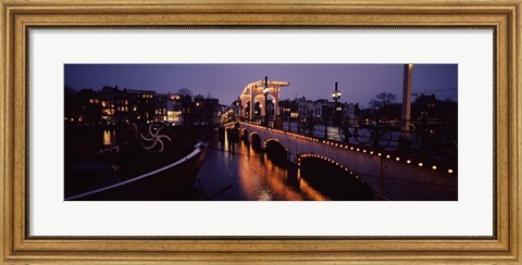 Framed Bridge lit up at night, Magere Brug, Amsterdam, Netherlands Print