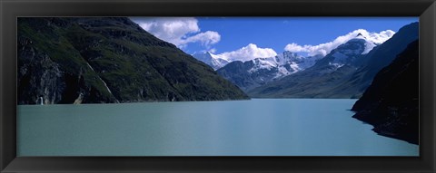 Framed Mountain at the lakeside, Grande Dixence Dam, Valais Canton, Switzerland Print