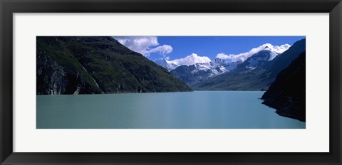 Framed Mountain at the lakeside, Grande Dixence Dam, Valais Canton, Switzerland Print