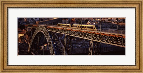 Framed Metro train on a bridge, Dom Luis I Bridge, Duoro River, Porto, Portugal Print