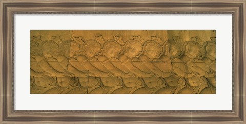 Framed Bas relief in a temple, Angkor Wat, Angkor, Cambodia Print