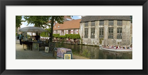 Framed Flea market at a canal, Dijver Canal, Bruges, West Flanders, Belgium Print