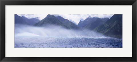 Framed Rolling waves and mountains, Tahiti, French Polynesia Print