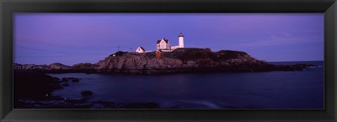 Framed Lighthouse on the coast at dusk, Nubble Lighthouse, York, York County, Maine Print