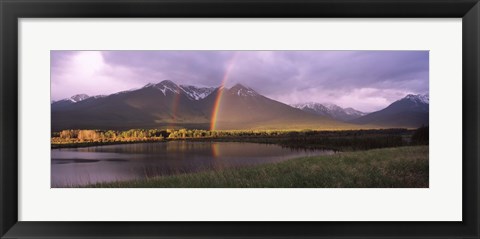 Framed Double rainbow over mountain range, Alberta, Canada Print