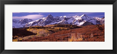 Framed Mountains covered with snow and fall colors, near Telluride, Colorado Print