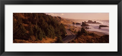 Framed Highway along a coast, Highway 101, Pacific Coastline, Oregon, USA Print