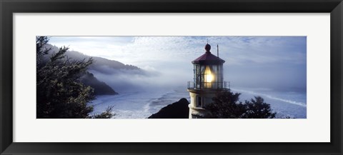 Framed Top of Heceta Head Lighthouse in the Mist, Oregon Print