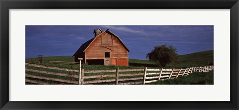 Framed Old barn with a fence in a field, Palouse, Whitman County, Washington State, USA Print