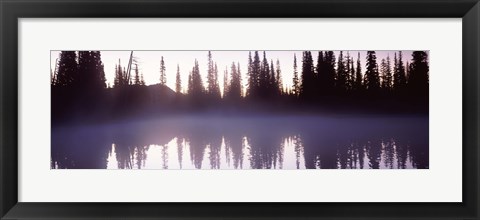 Framed Fog over a lake, Mt Rainier, Pierce County, Washington State Print