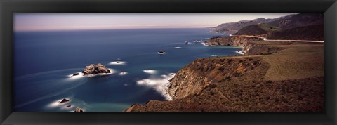 Framed High angle view of a coastline, Big Sur, night time long exposure, California, USA Print