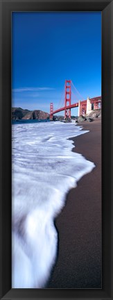 Framed Water surf under a suspension bridge, Golden Gate Bridge, San Francisco Bay, San Francisco, California, USA Print