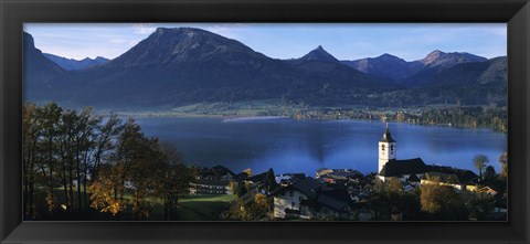 Framed Village at the lakeside, Wolfgangsee, Salzkammergut, Austria Print