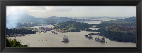 Framed Container ships in a canal, Miraflores, Panama Canal, Panama Print