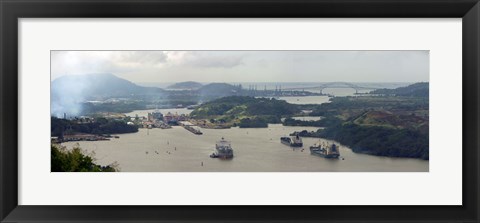 Framed Container ships in a canal, Miraflores, Panama Canal, Panama Print