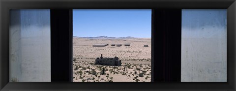 Framed Mining town viewed through a window, Kolmanskop, Namib Desert, Karas Region, Namibia Print