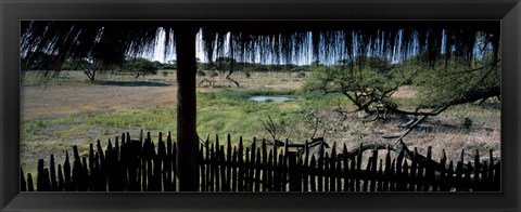 Framed View from a hut, waterhole, Onguma Bush Camp, Etosha National Park, Kunene Region, Namibia Print