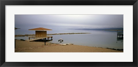 Framed Tourist resort on the beach, Lake Issyk-kul, Issyk Kul Province, Kyrgyzstan Print