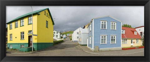 Framed Buildings along a street, Akureyri, Iceland Print