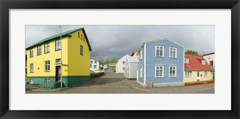 Framed Buildings along a street, Akureyri, Iceland Print