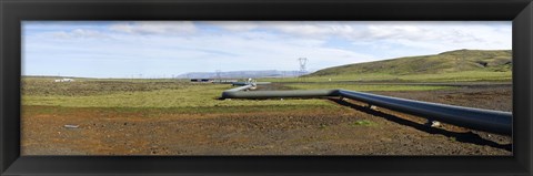 Framed Hot water pipeline on a landscape, Reykjavik, Iceland Print