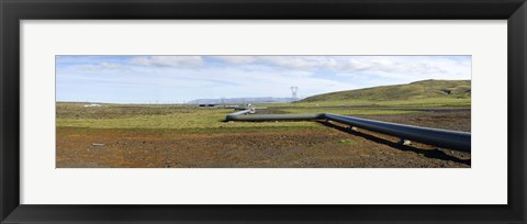 Framed Hot water pipeline on a landscape, Reykjavik, Iceland Print