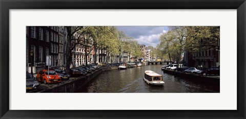 Framed Close up of Boats in a canal, Amsterdam, Netherlands Print