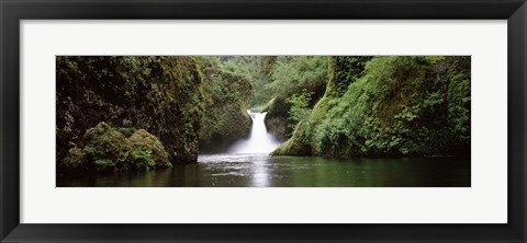 Framed Waterfall in a forest, Punch Bowl Falls, Eagle Creek, Hood River County, Oregon, USA Print