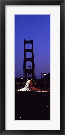 Framed Traffic on a suspension bridge, Golden Gate Bridge, San Francisco Bay, San Francisco, California, USA Print