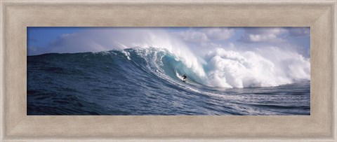 Framed Surfer in the sea, Maui, Hawaii Print