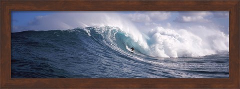 Framed Surfer in the sea, Maui, Hawaii Print