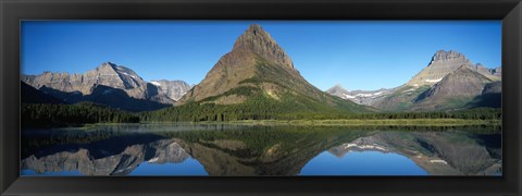 Framed Reflection of mountains in Swiftcurrent Lake, Many Glacier, US Glacier National Park, Montana, USA Print