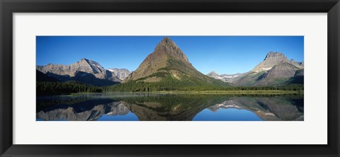 Framed Reflection of mountains in Swiftcurrent Lake, Many Glacier, US Glacier National Park, Montana, USA Print