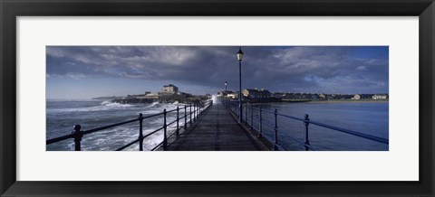 Framed Waves crashing against a jetty, Amble, Northumberland, England Print