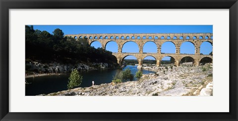 Framed Aqueduct across a river, Pont Du Gard, Nimes, Gard, Languedoc-Rousillon, France Print