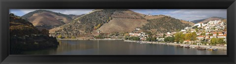 Framed Village at the waterfront, Pinhao, Duoro River, Cima Corgo, Douro Valley, Portugal Print