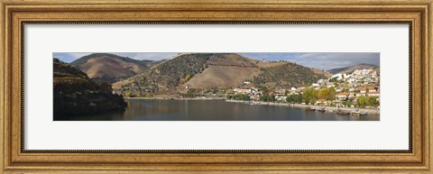 Framed Village at the waterfront, Pinhao, Duoro River, Cima Corgo, Douro Valley, Portugal Print
