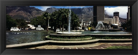 Framed Fountain with Table Mountain in the background, Cape Town, Western Cape Province, South Africa Print